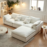 Offre Spéciale : Ensemble de Canapés Modulaires Cloud en Tissu Lin, Style Minimaliste Naturel pour Salon, Villa, Condo, Maison d'Hôtes