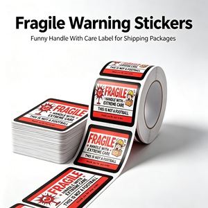 Etichette Adesive Fragile per Spedizioni in Rotolo, 3x2 Pollici, con Disegni di Bicchieri di <span class=keywords><strong>Vino</strong></span>, per Imballaggi E-commerce - Product Image 1