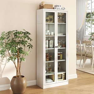 <b>White</b> 2-Door Glass Display Cabinet, Tall Metal <b>Bookcase</b> with Adjustable Shelves for Home, Living Room, Study Room Storage - Product Image 2