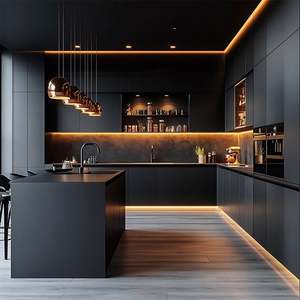 Armoires de cuisine en bois massif de conception personnalisée de luxe moderne, MDF imperméable, acier inoxydable, granit, quartz pour appartements, maison entière - Product Image 2