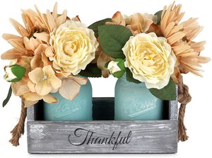 Handmade Table Decoration Mason Jar Wood Box <strong>Centerpiece</strong> for Farmhouse Kitchen and <strong>Rustic</strong> <strong>Wedding</strong> Decor - Product Image 6