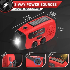 Banco de Energía Portátil Recargable de 2000mAh con <span class=keywords><strong>Radio</strong></span> AM/FM de Manivela Solar de Emergencia, Señal SOS y Linterna, Cargador USB para Teléfono - Product Image 6