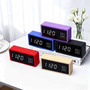 <b>Modern</b> Bamboo Digital Led Desk <b>Clock</b> With Voice Control And Snooze Function For Home Office Use - Product Image 1