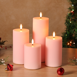 Candele Votive a LED Tremolanti 3D Effetto Fiamma Reale Rosa a Colonna di Matti, con Telecomando, in Cera di Paraffina, per Diwali e Casa - Product Image 3