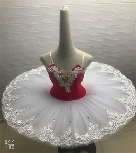 Tutù <span class=keywords><strong>da</strong></span> Balletto Rosso in Spandex con Design a Gancetti per Bambine, Costume Professionale per Spettacoli di Danza Classica, Stile Pancake - Product Image 2