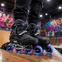 Patins à roulettes ventilés en maille avec système de fixation multicouche de sécurité, roues lumineuses automatiques et roulements durables pour l'extérieur
