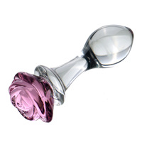 Offre Spéciale : Plug Anal en Verre Rose, Dildo, Jouets Sexuels Anaux, Perles Florales Roses en Cristal, Baguette Anale, Plug Anal en Verre en Forme de Bouton de Rose - Vente en Gros