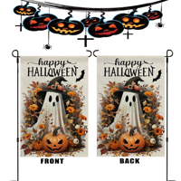 Drapeau de jardin d'Halloween personnalisé 12x18'' en polyester et toile de jute, imprimé numériquement, durable, double face, style fanion