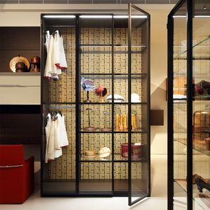 <span class=keywords><strong>Armoire</strong></span> coulissante à deux portes en verre dépoli avec cadre en acier profilé en aluminium de style italien, serrure électromagnétique - Product Image 2