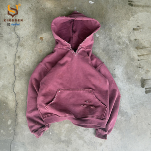 Sweat à capuche vintage délavé à l'acide pour hommes, 100 % coton, pull uni sans cordon, effet vieilli - Product Image 1