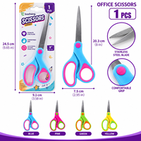Ciseaux à lame en acier inoxydable, manche ergonomique, outil de coupe multi-usages pour l'école, la maison et l'artisanat, emballage sous blister, couleurs assorties