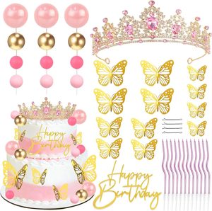 Décoration de gâteau Couronne Dorée en Gros avec Fleurs Bleues et Boules Dorées pour Fête Princesse Royale, Baby Shower, 1er Anniversaire Personnalisé - Product Image 2