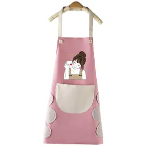 Wholesale custom diesign no sleeves kitchen cooking pink cute apron with pocket suppliers for women