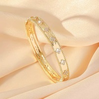 Bracelet minimaliste rond en forme de trèfle à quatre feuilles, en cuivre avec micro-incrustations de zircon, bijoux à la mode et polyvalents