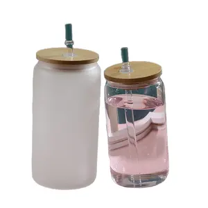 Caneca de vidro transparente de subolmação, caneca de vidro de 12oz 16oz/17oz/20oz/25oz para caneca de café, refrigerante, limpa, com tampa