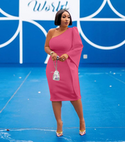 Nuevo Vestido Elegante de Manga Holgada con Abertura en la Espalda para Mujer, Vestido Midi Ajustado de Un Solo Hombro, Vestido de Noche Sólido