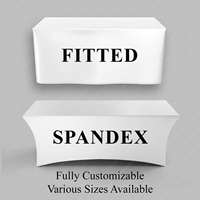 Housse de table ajustée lavable en polyester robuste avec logo personnalisé imprimé pour événements extérieurs, salons professionnels, fêtes et stands de vente