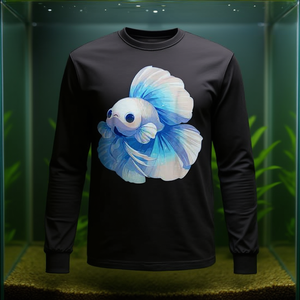 Betta <b>Fish</b> Long Sleeve <b>T</b>-<b>Shirt</b> Blue Watercolor Design For <b>Fish</b> Lovers - Product Image 3