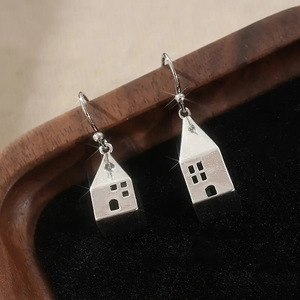 Pendientes de Gancho con Diseño de Casa Texturizada Vintage para Mujer, Joyería de Moda Arquitectónica Creativa - Product Image 6