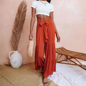 Pantalon de yoga ample à jambes larges, taille élastique respirante et écologique pour femmes, coupe décontractée, longueur totale, effet froissé - Product Image 5