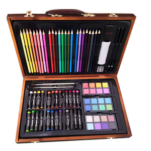 Set de arte de madera con lápices de colores, marcadores, pinturas y pinceles para niños, suministros de dibujo, 30 piezas, caja de regalo - Product Image 1