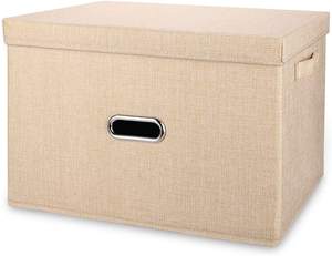 Linen Collapsible Storage Box Bins with Lids and Handles Storage Containers Baskets Cube with Cover for Bedroom Closet Office Nu