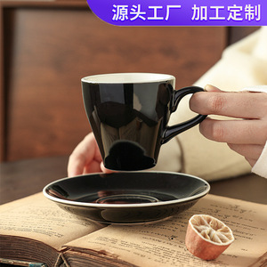 Solid Color Minimalist <b>Ceramic</b> Coffee Cup With Wooden <b>Coaster</b> For Home Office Use - Product Image 4