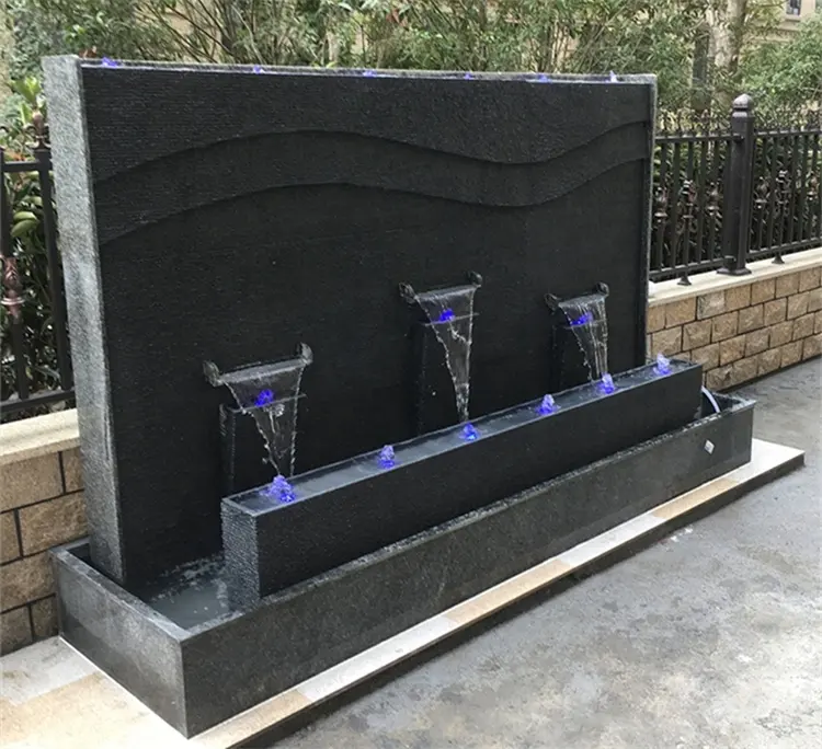 Black Granite Garden Water Fountain With Basin Outdoor Feature And Outside House Waterfall Water Fountains