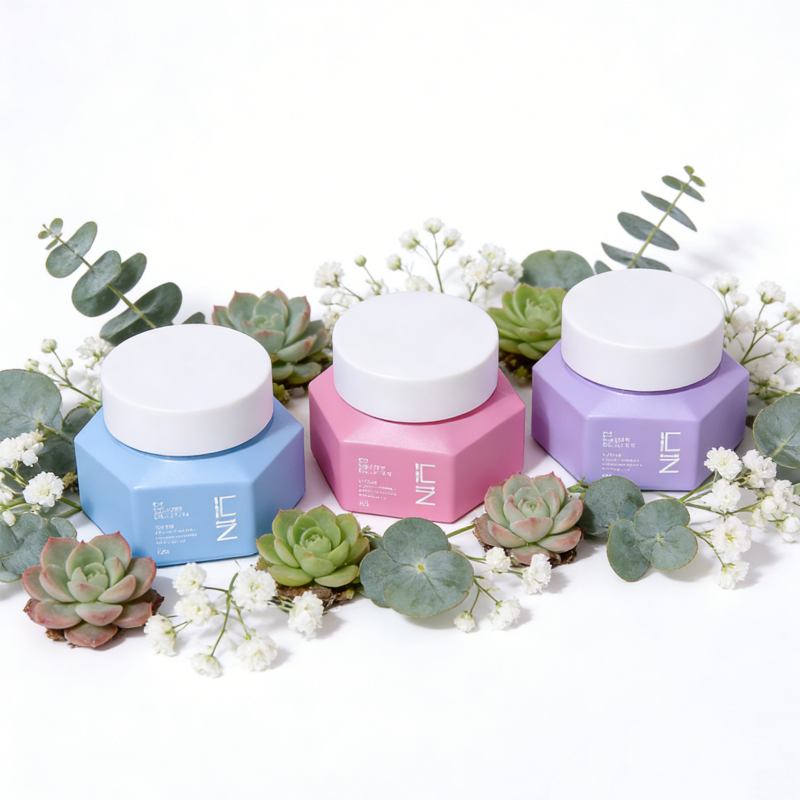 Custom Color Empty Cream Packaging 30ml 1oz Unique Hexagonal Shape White Cover Glass Cream Jar Skin Care Eye Cream Container