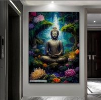 Statue de Bouddha en or de luxe, art bouddhiste religieux, peinture imprimée, affiche murale, peinture en porcelaine de cristal, décoration intérieure