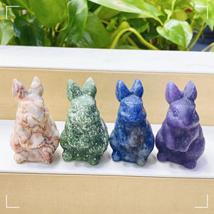 Venta al por Mayor de Tallados de Conejos en Cristal Natural, Tallados a Mano, Artesanías de Piedra de Alta Calidad para Decoración del Hogar, Regalos de Pascua - Product Image 1
