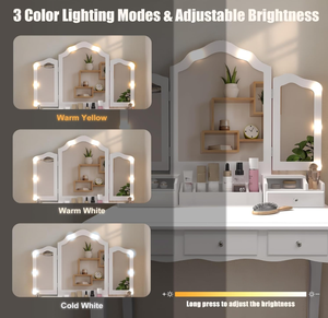 Muebles de dormitorio de madera blanca moderna, tocador con espejo iluminado/tocador para maquillaje para uso en vestidor de dormitorio - Product Image 5