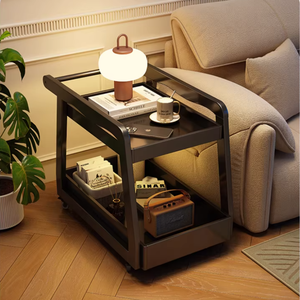 Chariot de ménage en <span class=keywords><strong>bois</strong></span> massif, petite <span class=keywords><strong>table</strong></span> basse et <span class=keywords><strong>table</strong></span> d'appoint mobile avec étagère de rangement pour salon, utilisation au canapé - Product Image 4