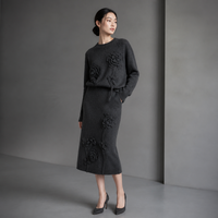 Pull en laine 100% de luxe pour femme, style streetwear, broderie florale 3D faite à la main, col rond épais, manches longues, hiver