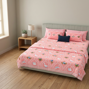 Ensemble de literie en coton style princesse, motif cygne imprimé, 400TC, drap de lit double 1,8 m, taie d'oreiller, housse de couette - Product Image 3