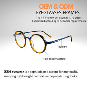 BEM High Quality Acetate Spliced Metal Eyeglass <strong>Frame</strong> Round Design Fashion Eyewear <strong>Frame</strong> Suitable for Men and Women - Product Image 4