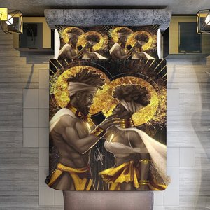 Roi afro-américain amoureux Couple reine peinture Art décor 3D imprimé 3 pièces ensemble de literie housse de couette ensemble de couverture de <span class=keywords><strong>lit</strong></span> couvre-lits - Product Image 2