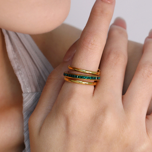 Wholesale 18K Gold Plated Stainless Steel U-Shape Zircon & Green Crystal <b>Stacking</b> <b>Rings</b> for Women - Product Image 5