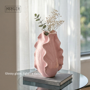 แจกันเซรามิกทำมือรูปใบไม้ลายเส้นเมอริเดียนของเมอร์ลิน สำหรับตกแต่งบ้าน แจกันสีขาว โรงงานเซรามิกเฉาโจว รับผลิตแบบ OEM/ODM - Product Image 2