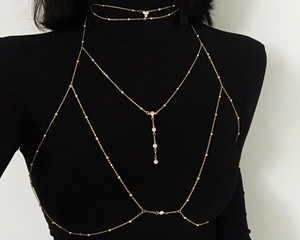 Cadena Fina Dorada con Flores y Encaje, Collar de Cadena para el Cuerpo, Joyería Corporal Sexy y Sencilla para Mujer, Estilo Influencer, Fiesta, Playa, Venta al por Mayor - Product Image 1
