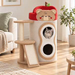 บ้านแมวทรงแอปเปิ้ลสีแดงน่ารัก ขนาดกะทัดรัด หลายชั้น พร้อมที่ลับเล็บ - Product Image 5