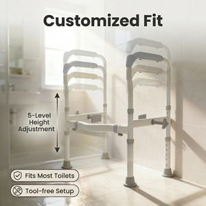 Barre d'appui pour toilettes, réglage de la hauteur sur 5 niveaux, capacité de 150 kg, main courante antidérapante pour personnes âgées, équipement de sécurité pour salle de bain - Product Image 3