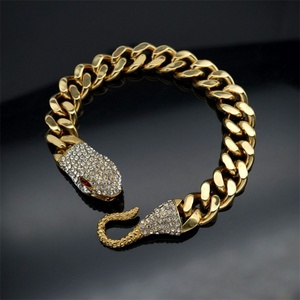 Bijoux haut de gamme, chaîne cubaine plaquée or, bracelet en acier inoxydable avec zircon, motif serpent - Product Image 1