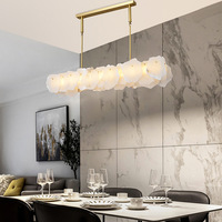 Suspension LED rectangulaire/ronde en laiton et marbre alabastre avec télécommande à hauteur réglable pour restaurant, villa, salon