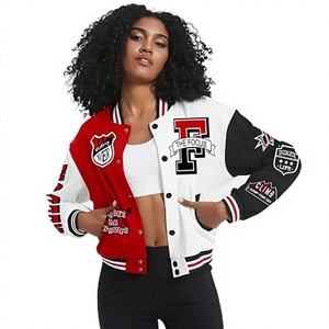 Veste universitaire unisexe rouge, blanc et noir avec patchs brodés, col montant, coupe classique, personnalisable, style vintage, hiver - Product Image 1