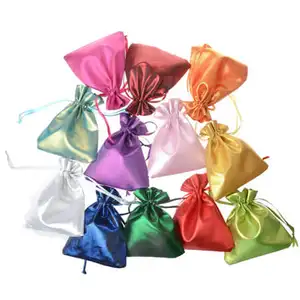 Custom Mini Small Silk Satin Jewellery Pouch Bags Drawstring Bag for Gift Dust Cute Packaging with Printing Logo Brand Name
