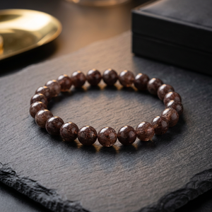 Bracelet en pierre naturelle perlée, forme de boule rouge-brun, bijoux classiques unisexes - Product Image 2
