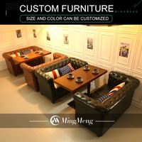 Conjunto de Sofás Chesterfield de Cuero Contemporáneo con Estructura de Madera para Restaurante, Cafetería, Hotel, Muebles de Comedor