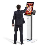 Kiosque de restauration rapide en libre-service avec écran tactile incurvé de 23,6 pouces, système POS tout-en-un, fonctions optionnelles (scanner QR/passeport, imprimante)