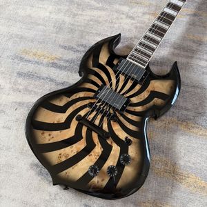 Guitarra Eléctrica <span class=keywords><strong>Odin</strong></span> Zakk de Alta Calidad con Cuerpo de Caoba, Diapasón de Palisandro, Estilo Anillo Negro y Verde, con Pastillas Doradas - Product Image 4